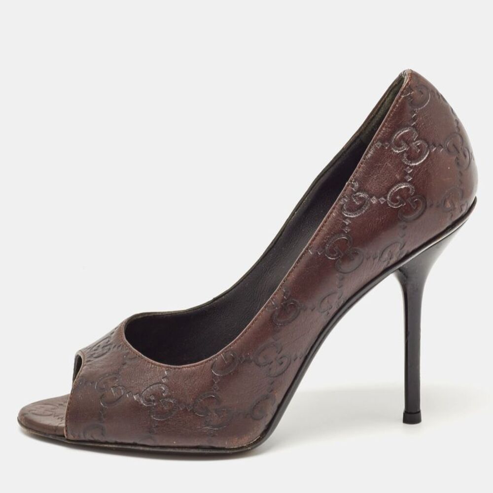 Gucci Brown Leather Peep Toe Pumps Size 37